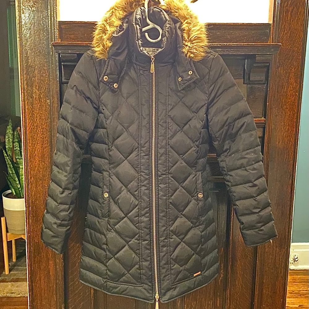 Kenneth Cole hooded puffer front zip jacket